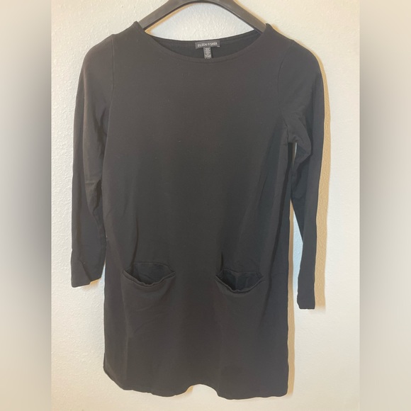 Eileen Fisher Black Long Sleeve Jersey Knit Crew Neck Dress Women's Size Small - Picture 3 of 6